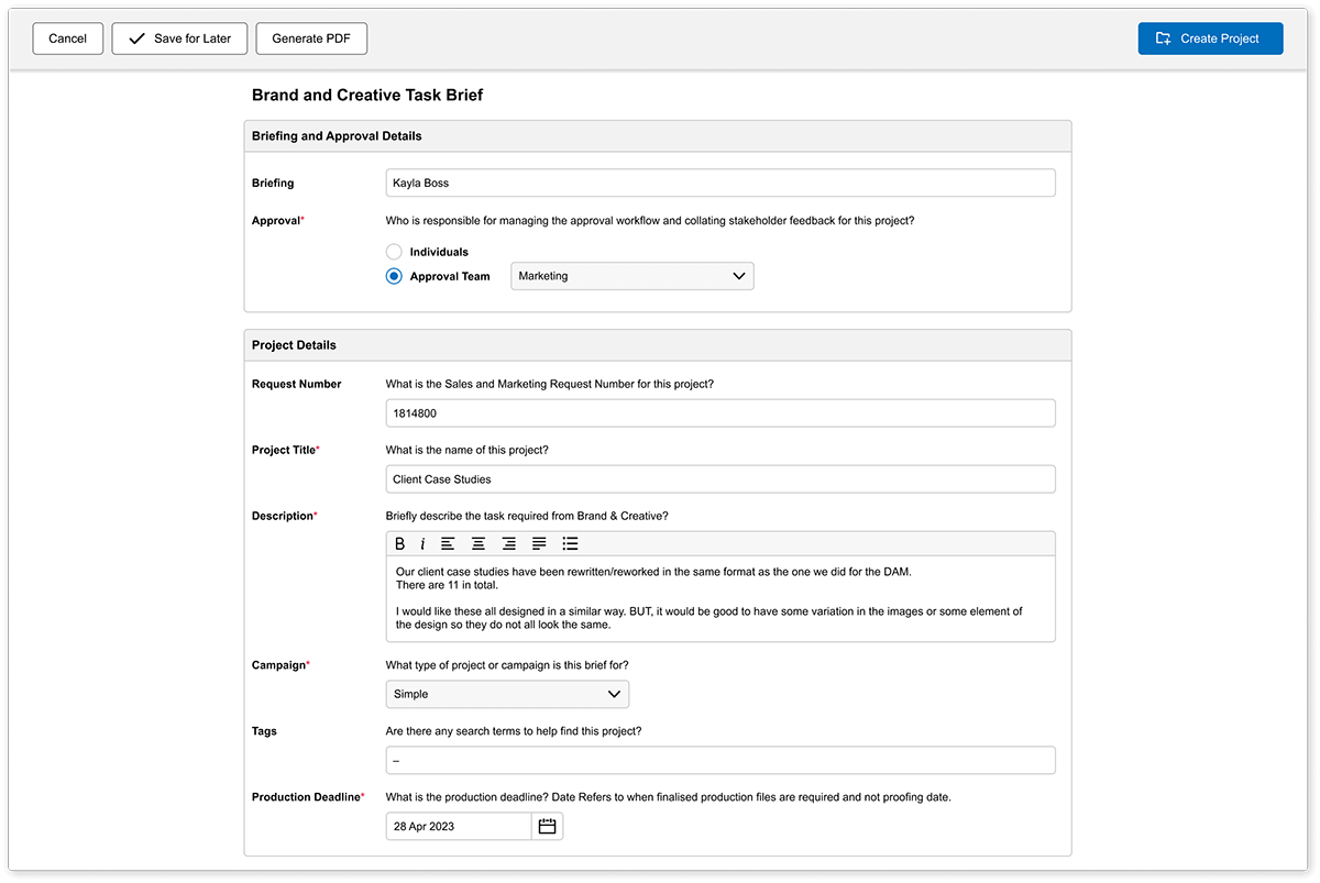 Online Brief - Create Project